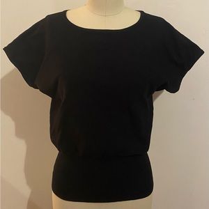 Cable & Gauge Black Wide Band Waist Short Sleeve Sweater Top Size Medium Fitted